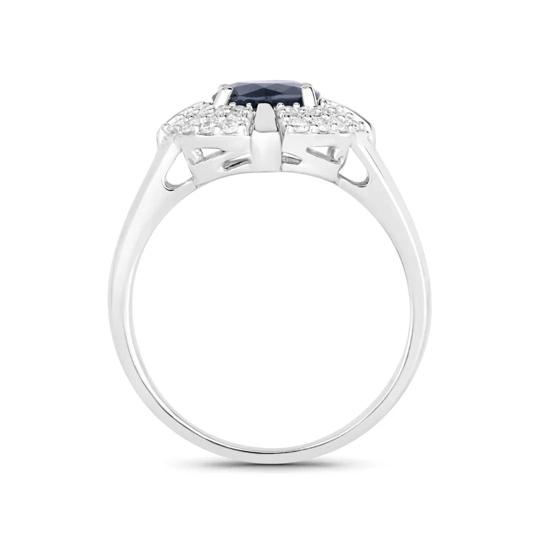 1.48 Ct Round Blue Sapphire Diamond Prong 10k Gold Halo Statement Ring