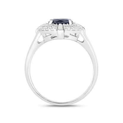 1.48 Ct Round Blue Sapphire Diamond Prong 10k Gold Halo Statement Ring