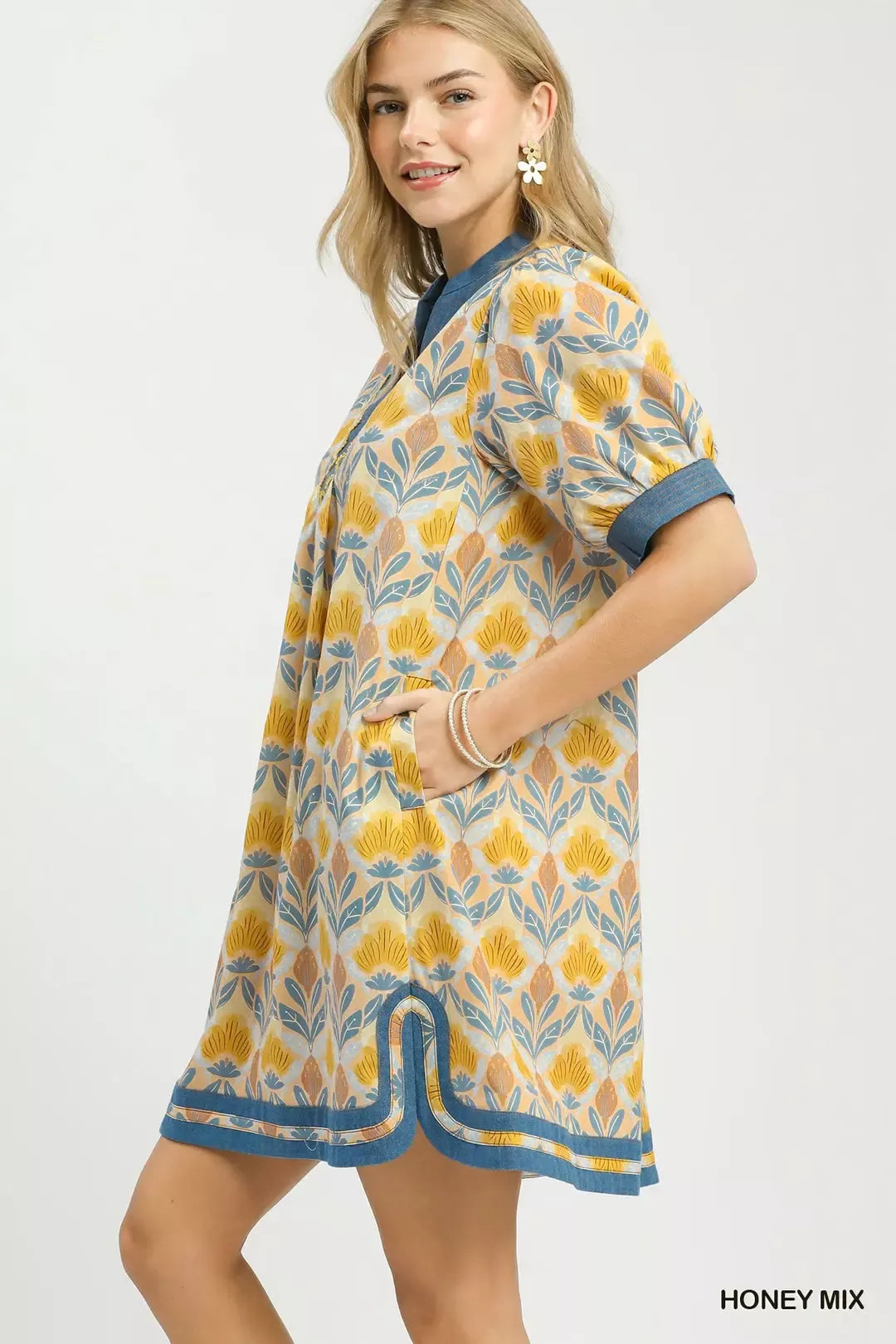 Umgee Mix Tile Print Mini Dress in Honey Mix