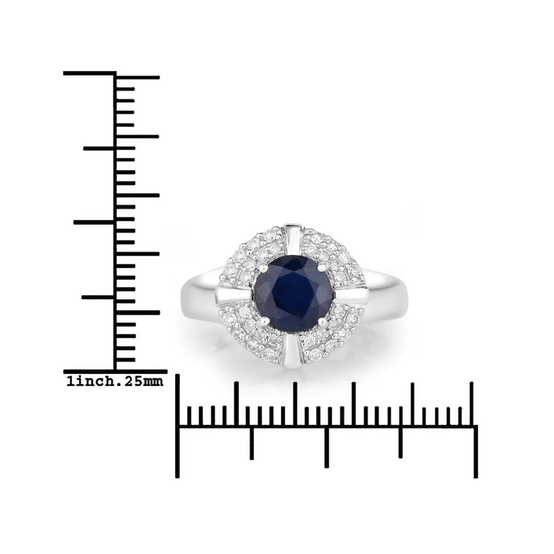 1.48 Ct Round Blue Sapphire Diamond Prong 10k Gold Halo Statement Ring