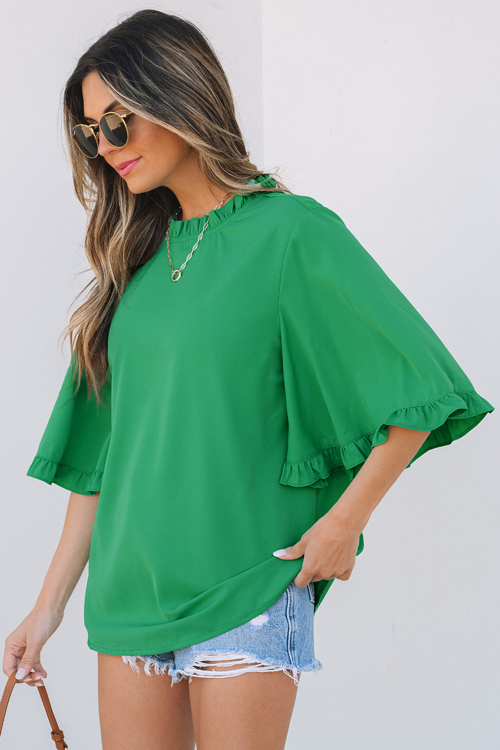 Threaded Pear Holland Frilly Half Sleeve Blouse