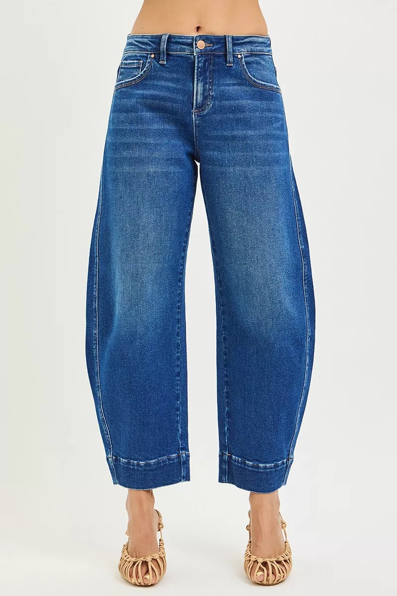 RISEN Mid Rise Crop Barrel Jeans