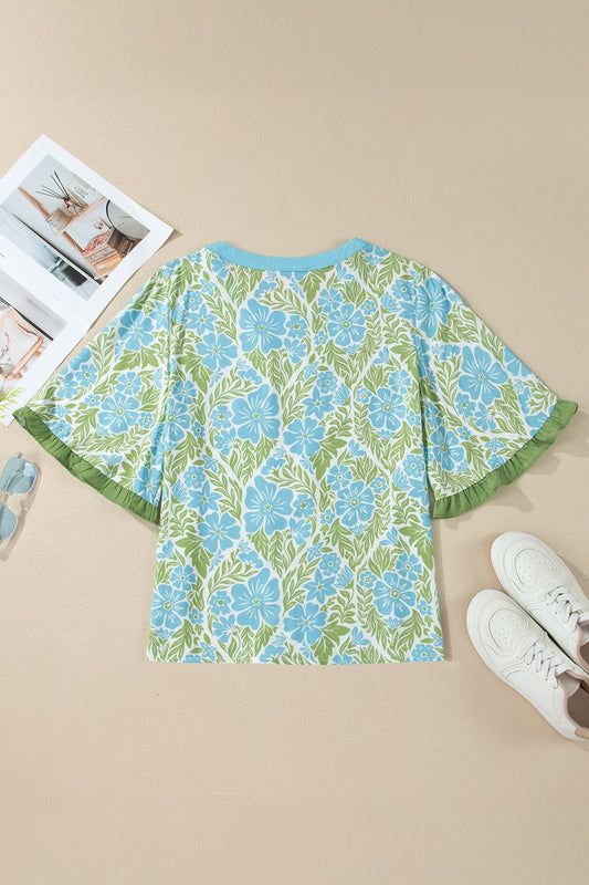 Threaded Pear Waverly Trim Half Sleeve Blouse