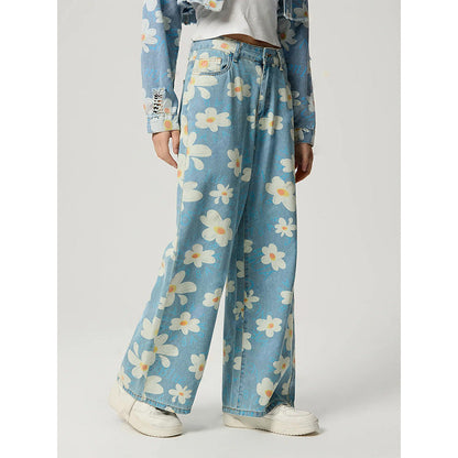 🌸 Women's Vintage Floral Print Straight-Leg Jeans