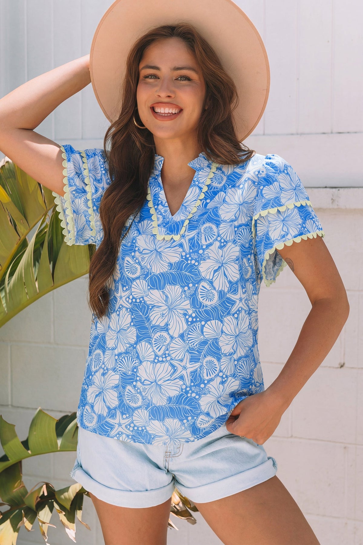 Threaded Pear Kataleya Trim Short Sleeve Blouse
