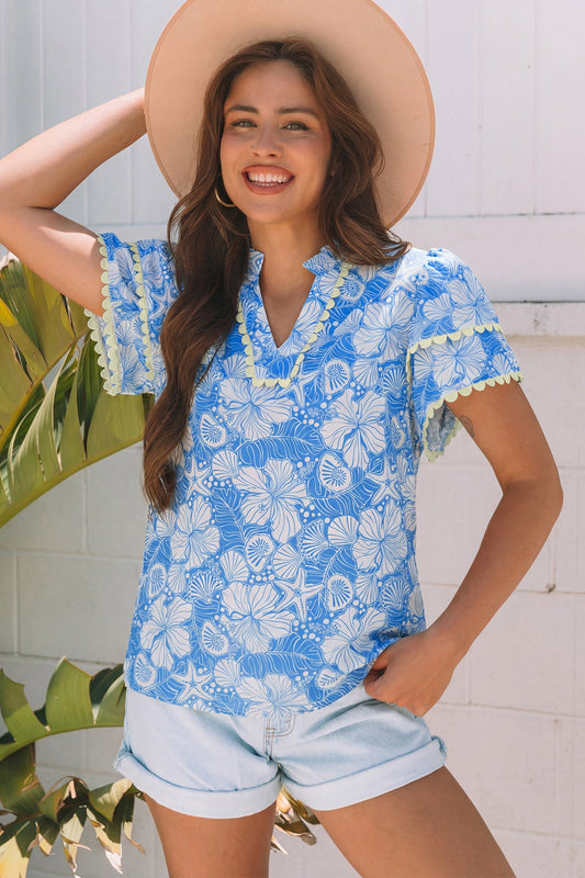 Threaded Pear Kataleya Trim Short Sleeve Blouse