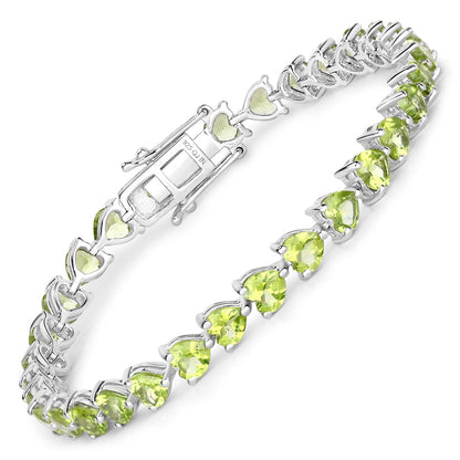 13.64 Ct Heart Green Peridot Prong Sterling Silver Box Clasp Tennis Bracelet