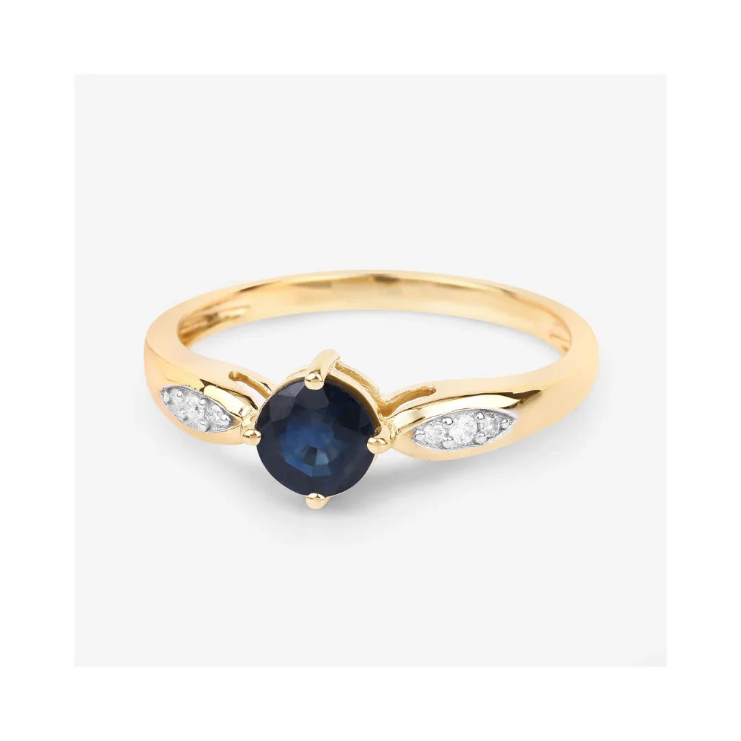 0.85 Ct Round Blue Sapphire & Diamond Prong 10k Gold Cocktail Ring
