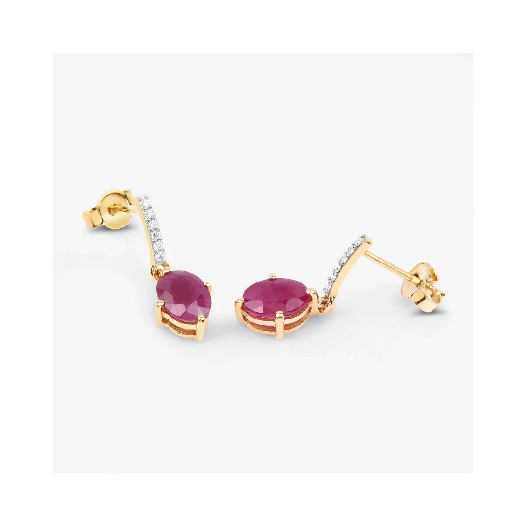 1.70 Ct Oval Pink Ruby & Diamond Prong 10K Gold Dangle Earrings