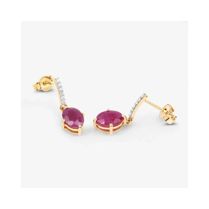 1.70 Ct Oval Pink Ruby & Diamond Prong 10K Gold Dangle Earrings