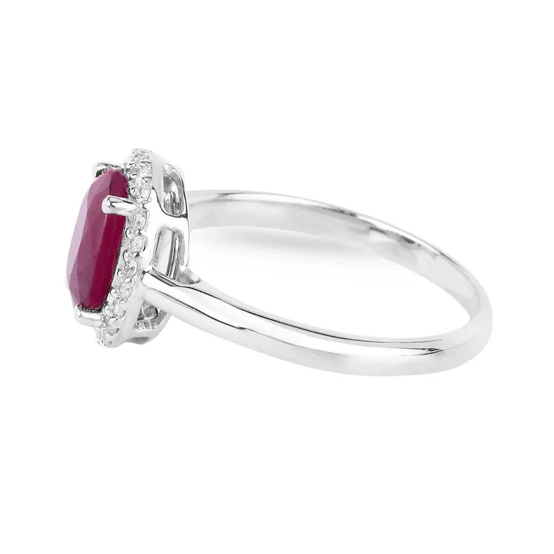1.41 Ct Oval Pink Ruby Diamond Prong 10K Gold Halo Ring