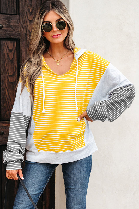 Threaded Pear Margot Stripe Drawstring Loose Fit Hooded Top