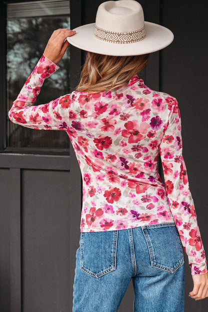 Threaded Pear Rosalie Floral Long Sleeve Slim Fit Mesh Top