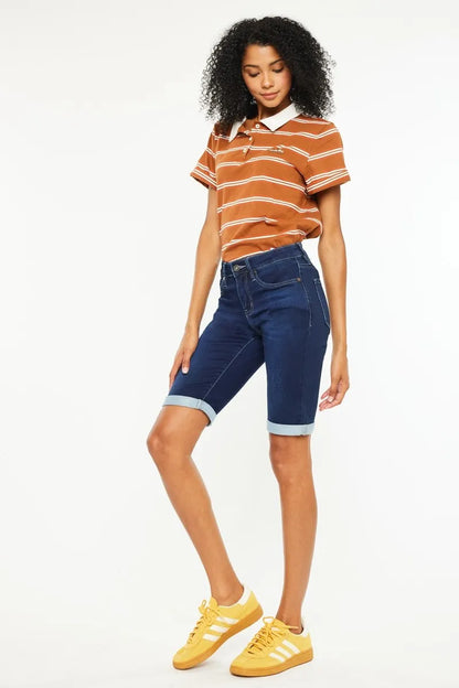 Kancan Mid Rise Bermuda Denim Shorts