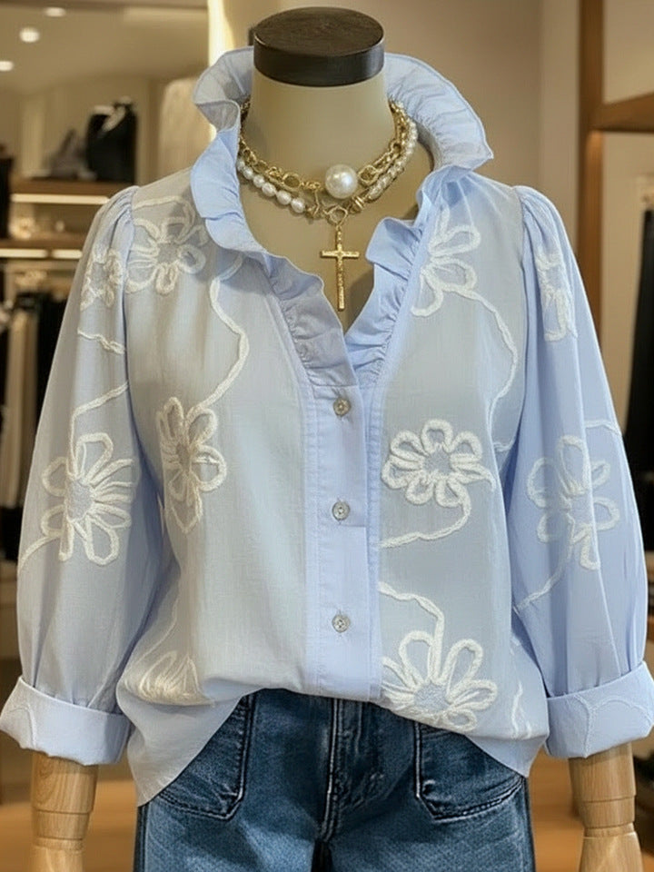 Women’s Lace Embroidered Cotton Linen Blouse