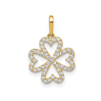 Four Leaf Clover  CZ Charm Sparkle Pendant 10K Yellow Gold