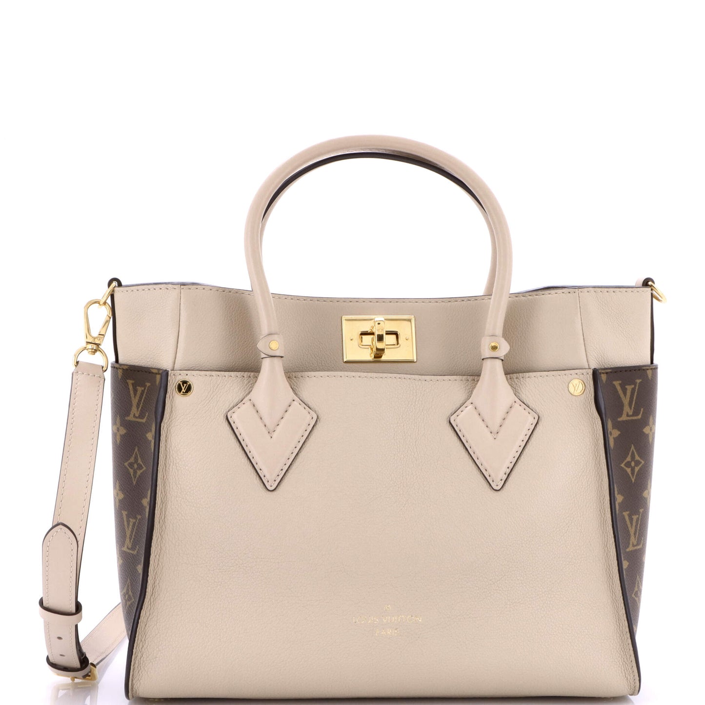 Louis Vuitton On My Side Tote Leather with Monogram Canvas MM