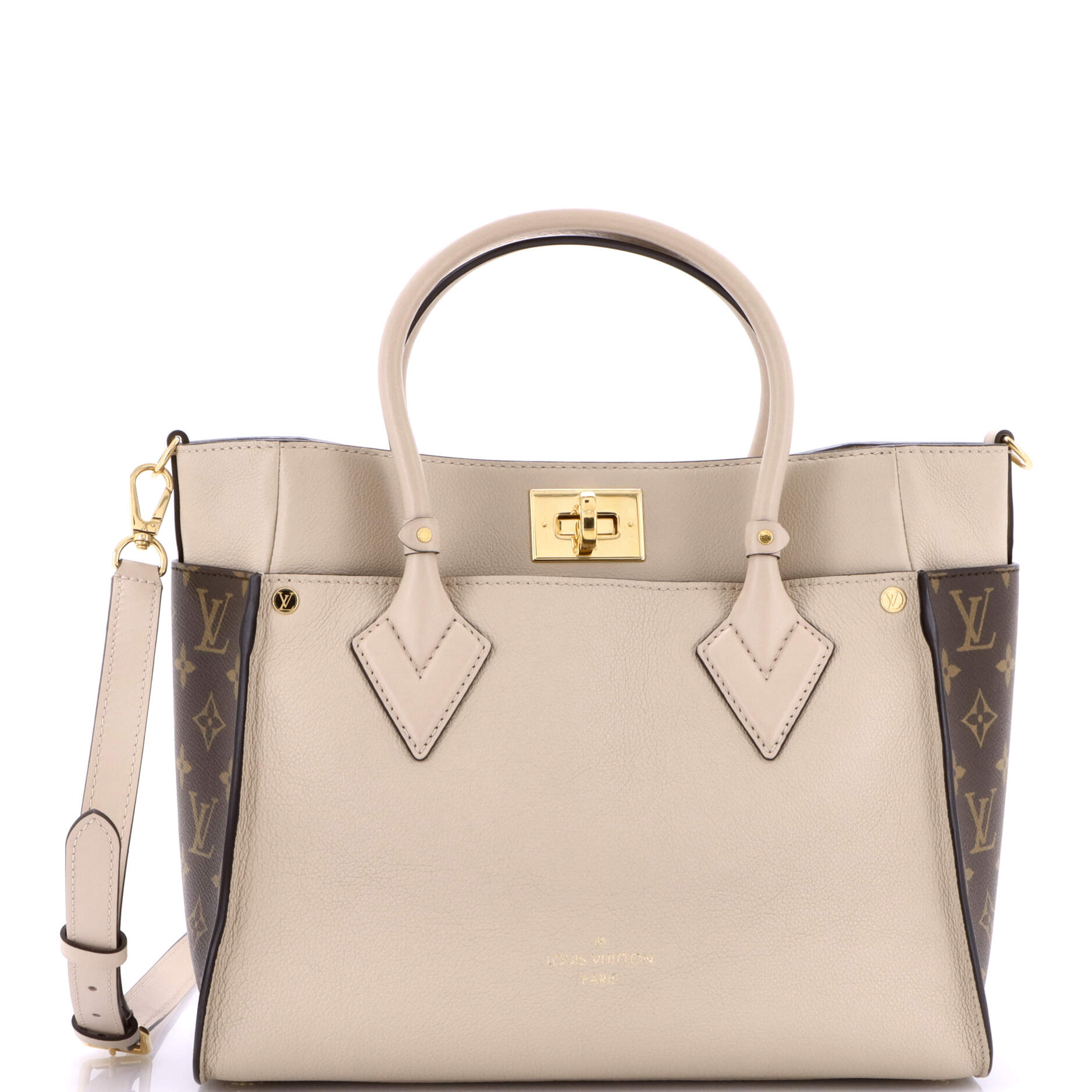 Louis Vuitton On My Side Tote Leather with Monogram Canvas MM