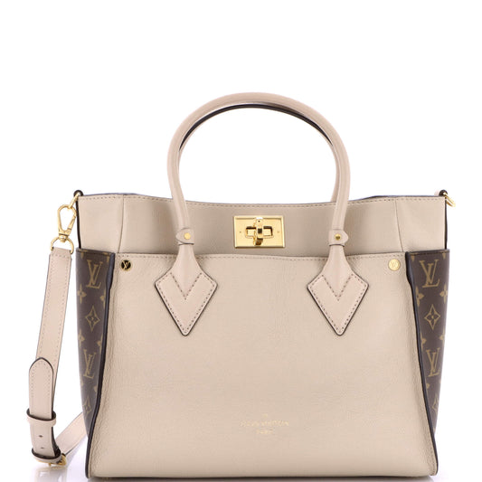 Louis Vuitton On My Side Tote Leather with Monogram Canvas MM