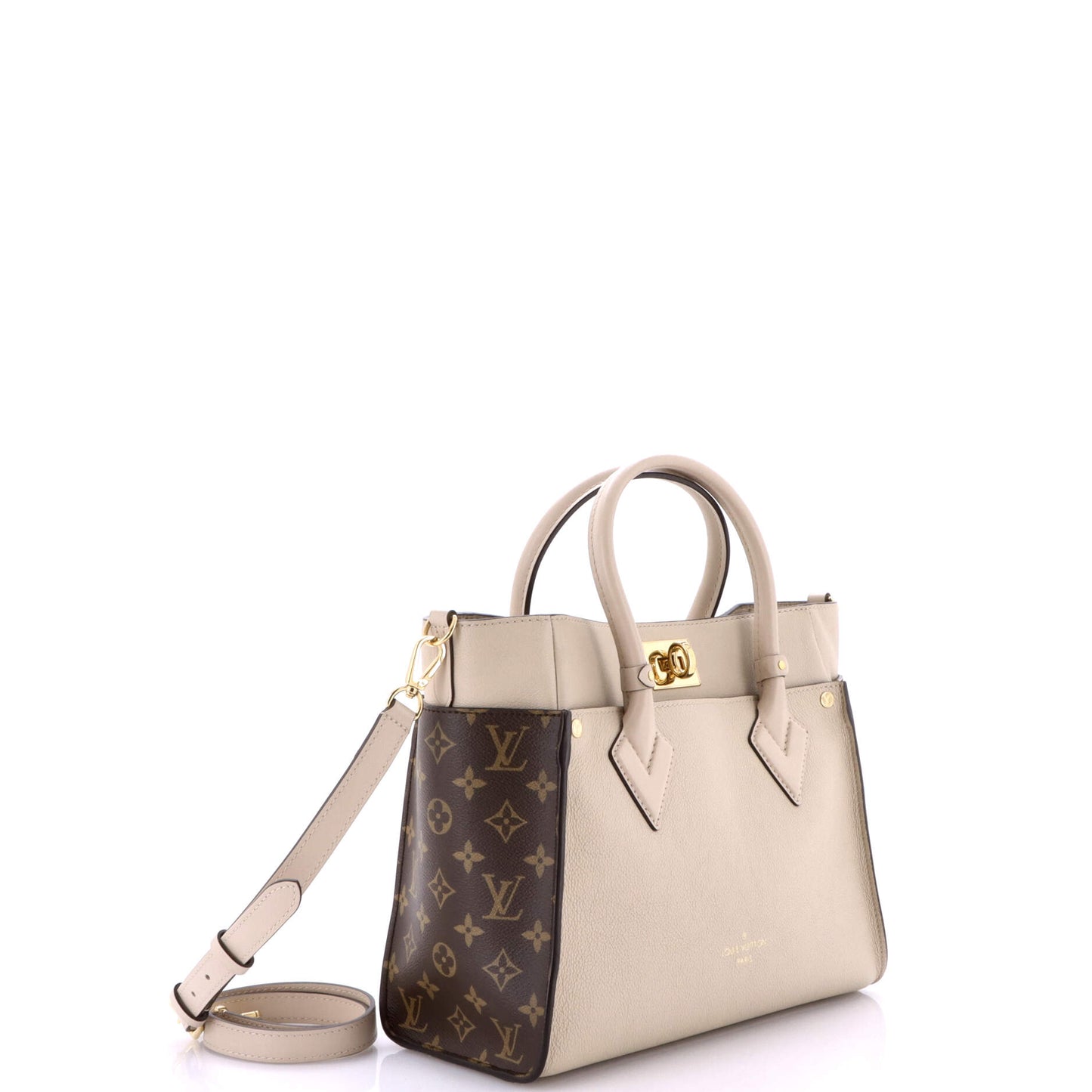 Louis Vuitton On My Side Tote Leather with Monogram Canvas MM