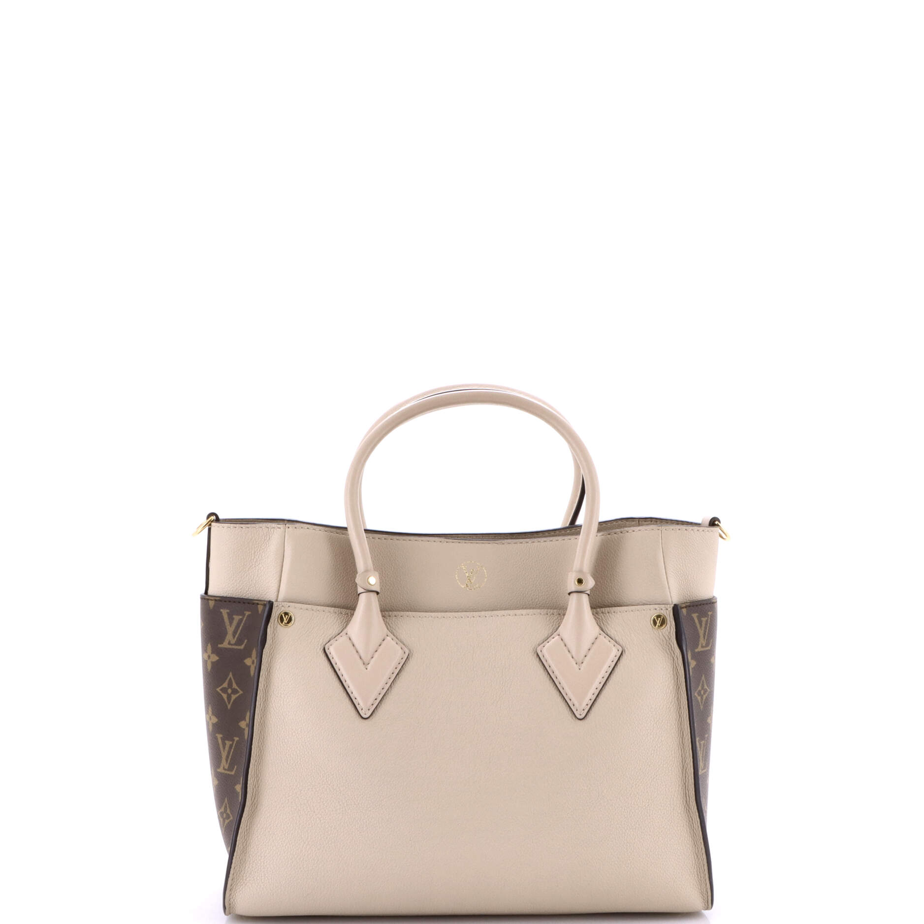 Louis Vuitton On My Side Tote Leather with Monogram Canvas MM