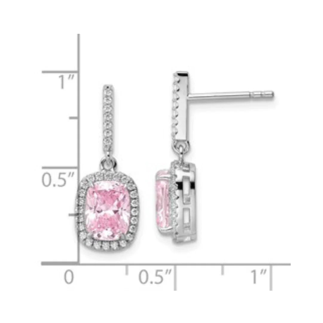 Pink and White Cubic Zirconia Dangle Halo Earrings