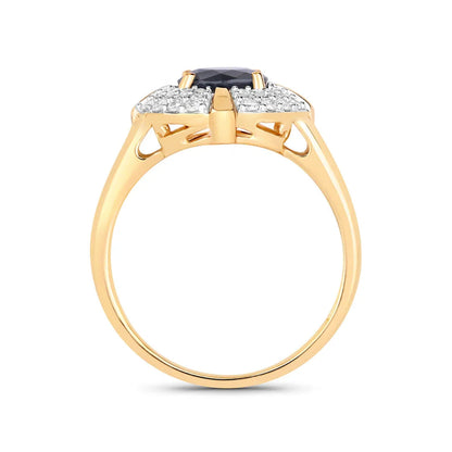 1.48 Ct Round Blue Sapphire Diamond Prong 10k Gold Halo Statement Ring