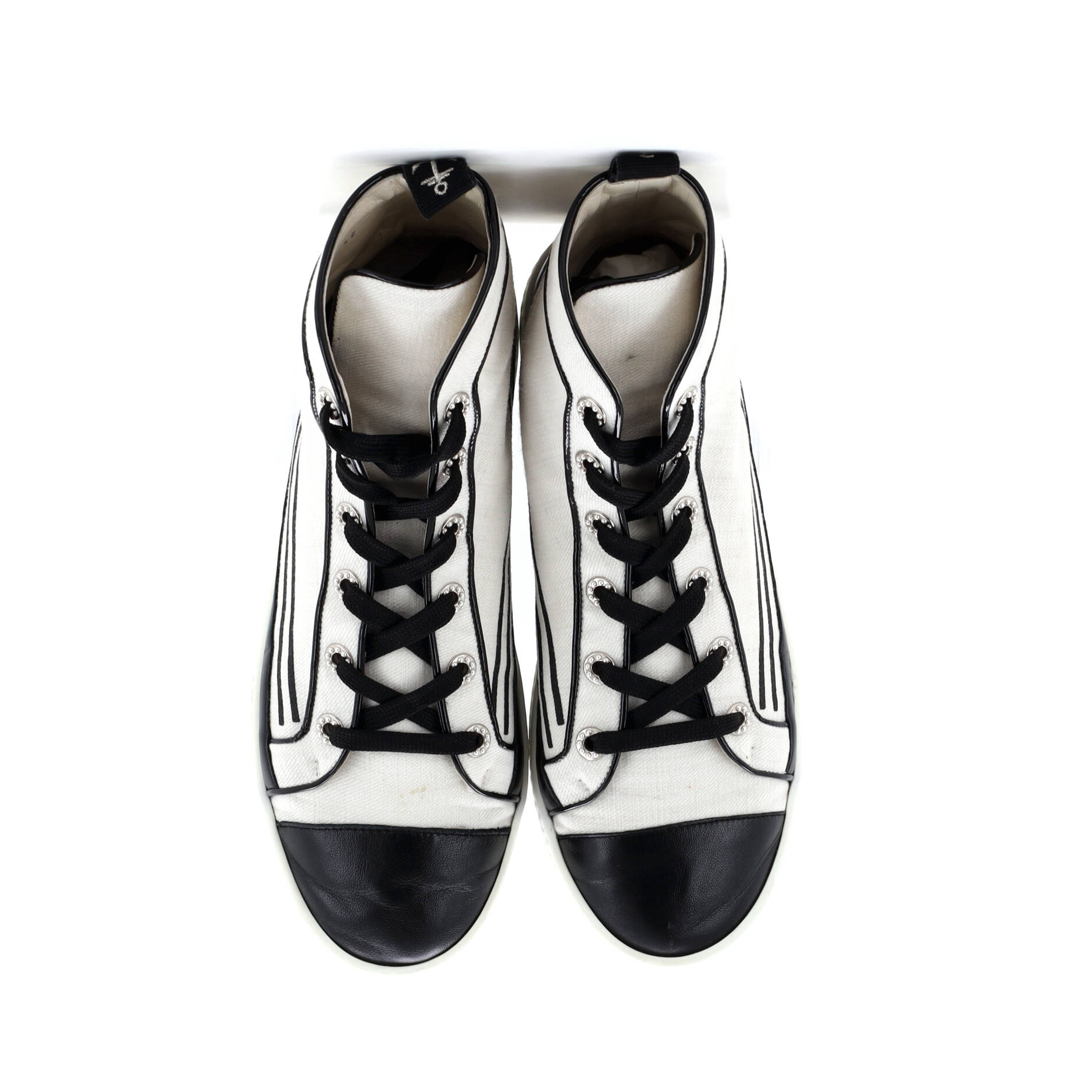 Pre-Loved Chanel Women's CC Cap Toe High-Top Sneakers Canvas and