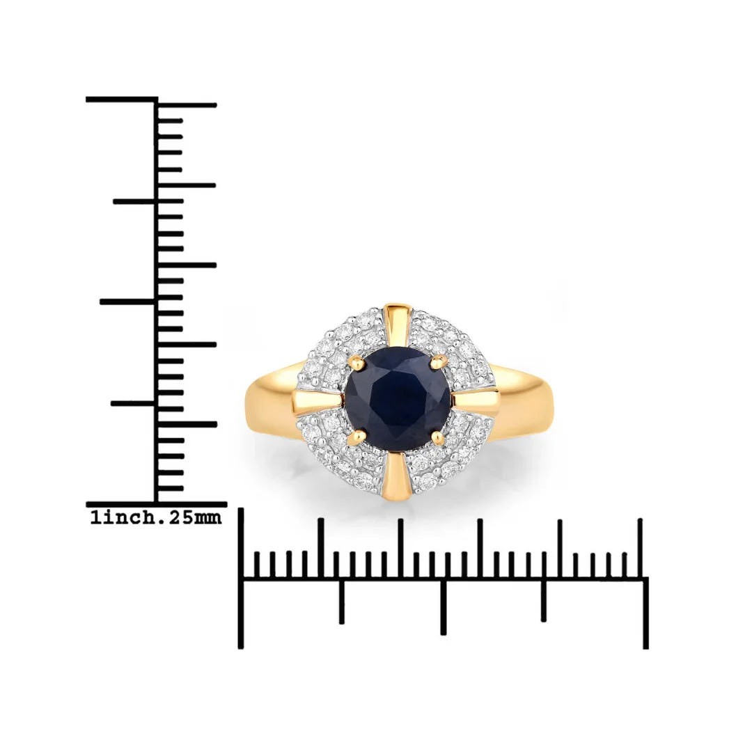 1.48 Ct Round Blue Sapphire Diamond Prong 10k Gold Halo Statement Ring