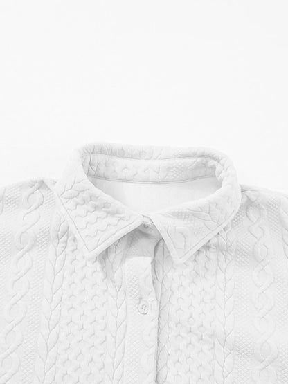 Cable Texture Puff Sleeve Loose Shacket