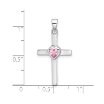 Pink Heart Cubic Zirconia Cross Pendant