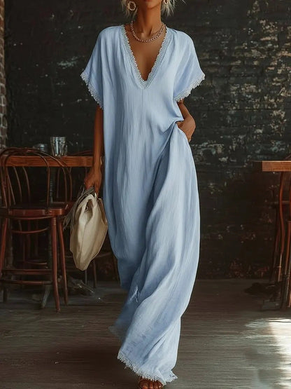 loose linen maxi dresses Chocolate Loose Linen Maxi Dress from NikkaPlace