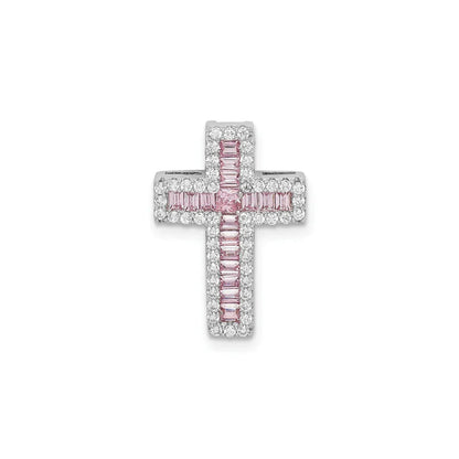 Pink and White CZ Cross Chain Slide Cross Pendant