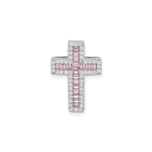 Pink and White CZ Cross Chain Slide Cross Pendant
