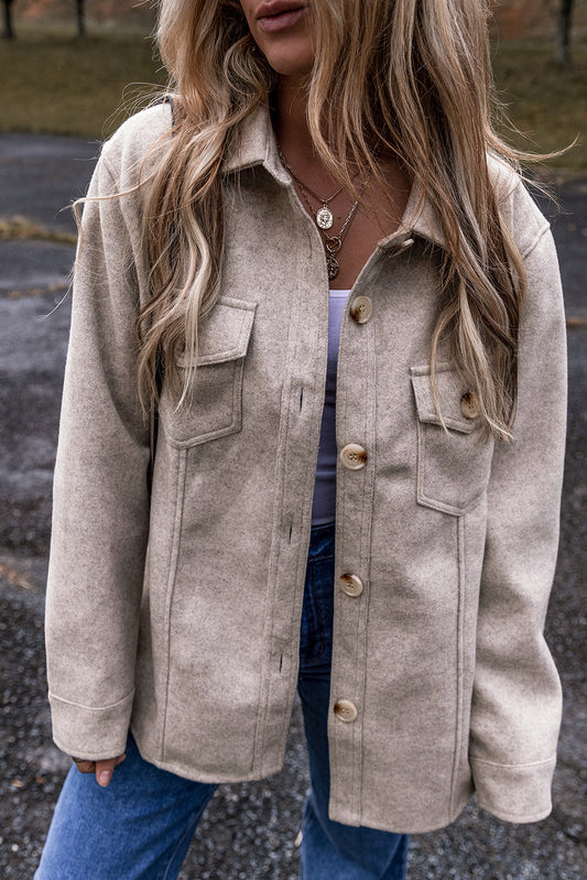 Threaded Pear Sadie Flap Pockets Buttoned Shacket