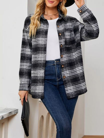 Plaid Button Up Long Sleeve Shacket
