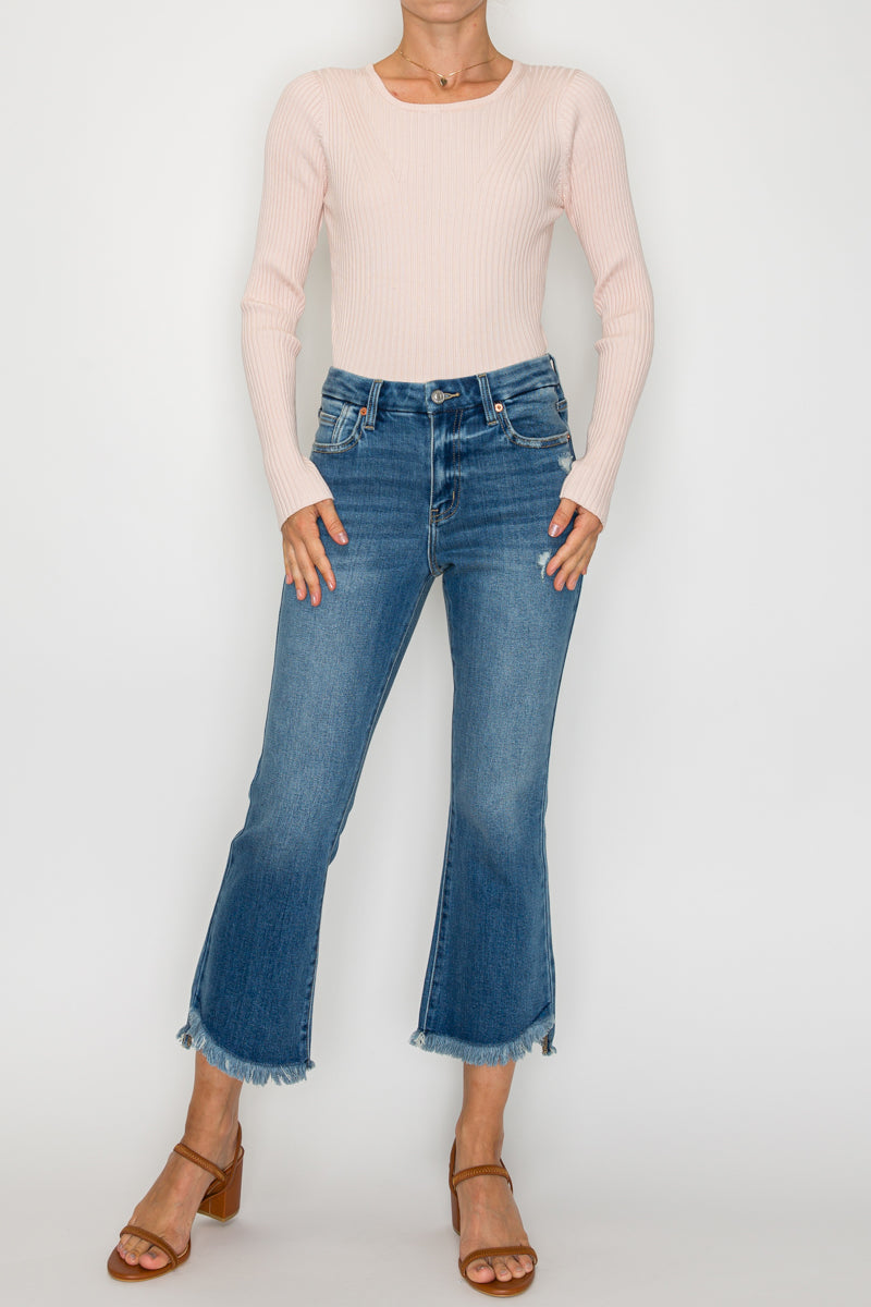Eco Friendly Corset High Rise Crop Flare Jeans (Medium Wash)