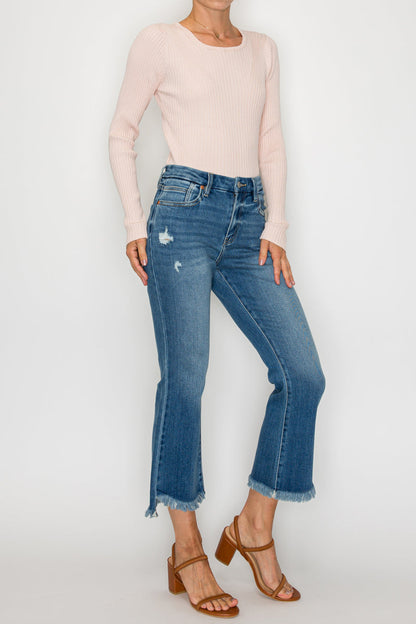 Eco Friendly Corset High Rise Crop Flare Jeans (Medium Wash)