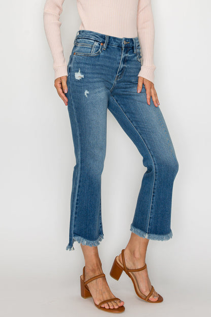 Eco Friendly Corset High Rise Crop Flare Jeans (Medium Wash)