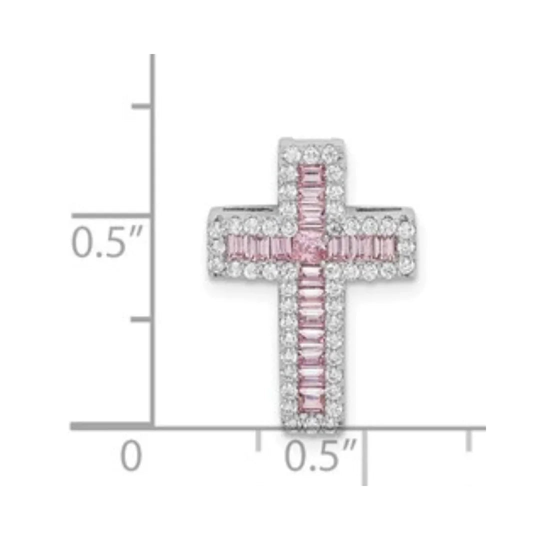 Pink and White CZ Cross Chain Slide Cross Pendant