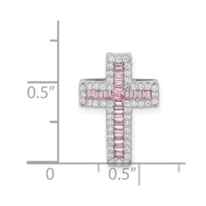 Pink and White CZ Cross Chain Slide Cross Pendant
