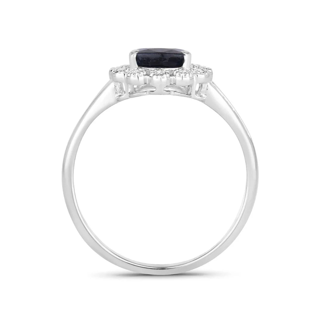 1.34 Ct Pear Blue Sapphire Diamond V-Prong 10k Gold Halo Statement Ring