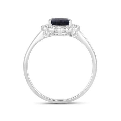 1.34 Ct Pear Blue Sapphire Diamond V-Prong 10k Gold Halo Statement Ring