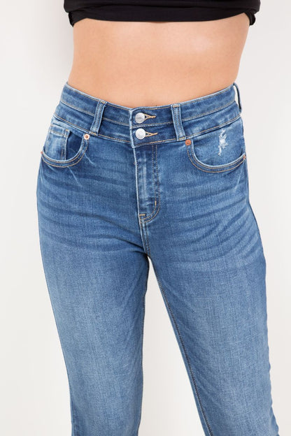 Rebel Corset Double Waist Ankle Distress Jeans