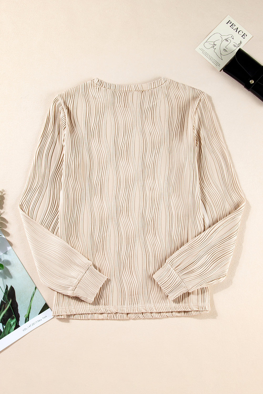 Threaded Pear Ariana Texture Drop Shoulder Long Sleeve Top
