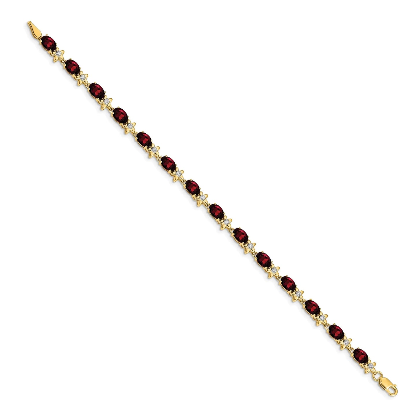 Genuine Red Garnet 14K Gold Floral Bracelet