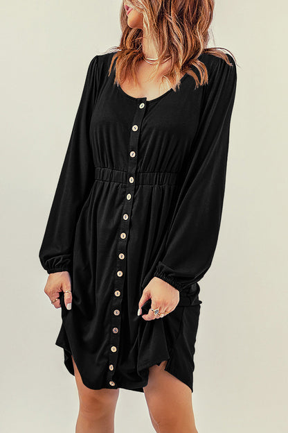 Julianna Button Up High Waist Long Sleeve Dress - Threaded Pear
