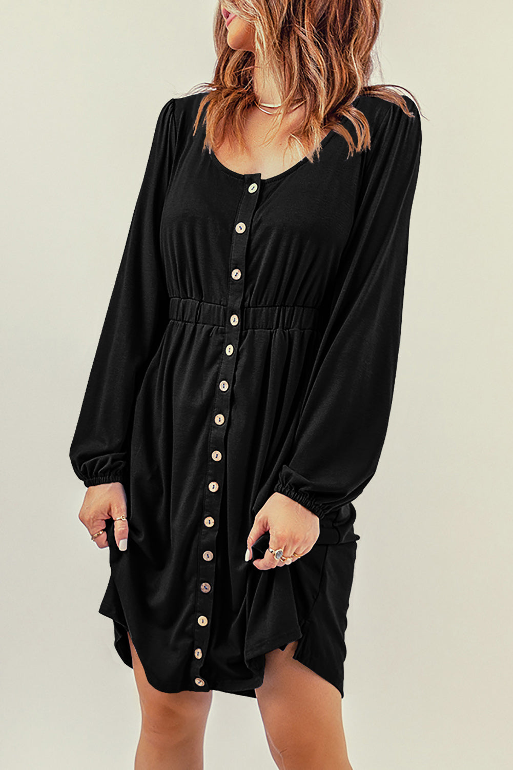 Threaded Pear Julianna Button Up High Waist Long Sleeve Dress