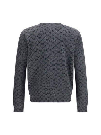 Cardigan GG Print Silk-Wool New Grey/Rock