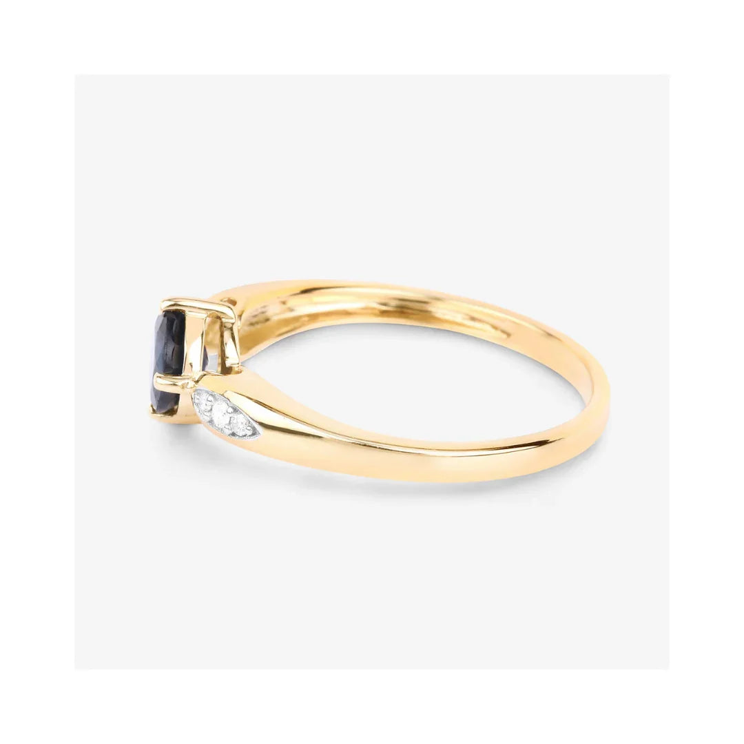 0.85 Ct Round Blue Sapphire & Diamond Prong 10k Gold Cocktail Ring